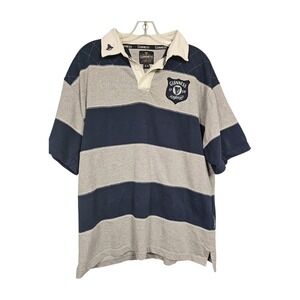 Guinness Rugby Shirt Short Sleeve Navy Gray Striped Embroidered Mens Large